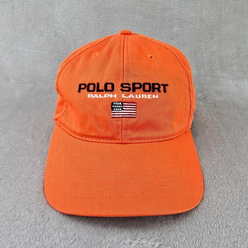 Vintage Polo Sport Ralph Lauren Hat Orange USA Flag Rare Cap Adjustable 90s Y2K